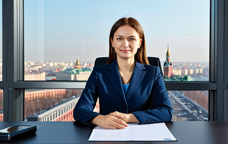 Professional Woman in Moscow Office**

A professional businesswoman in a modest dark-blue business suit, sitting at a desk in a modern office with a view of Moscow City, fully clothed, appropriate attire, safe for work, perfect anatomy, natural proportions, professional photography, high quality, well-formed hands, proper finger count, family-friendly.

**